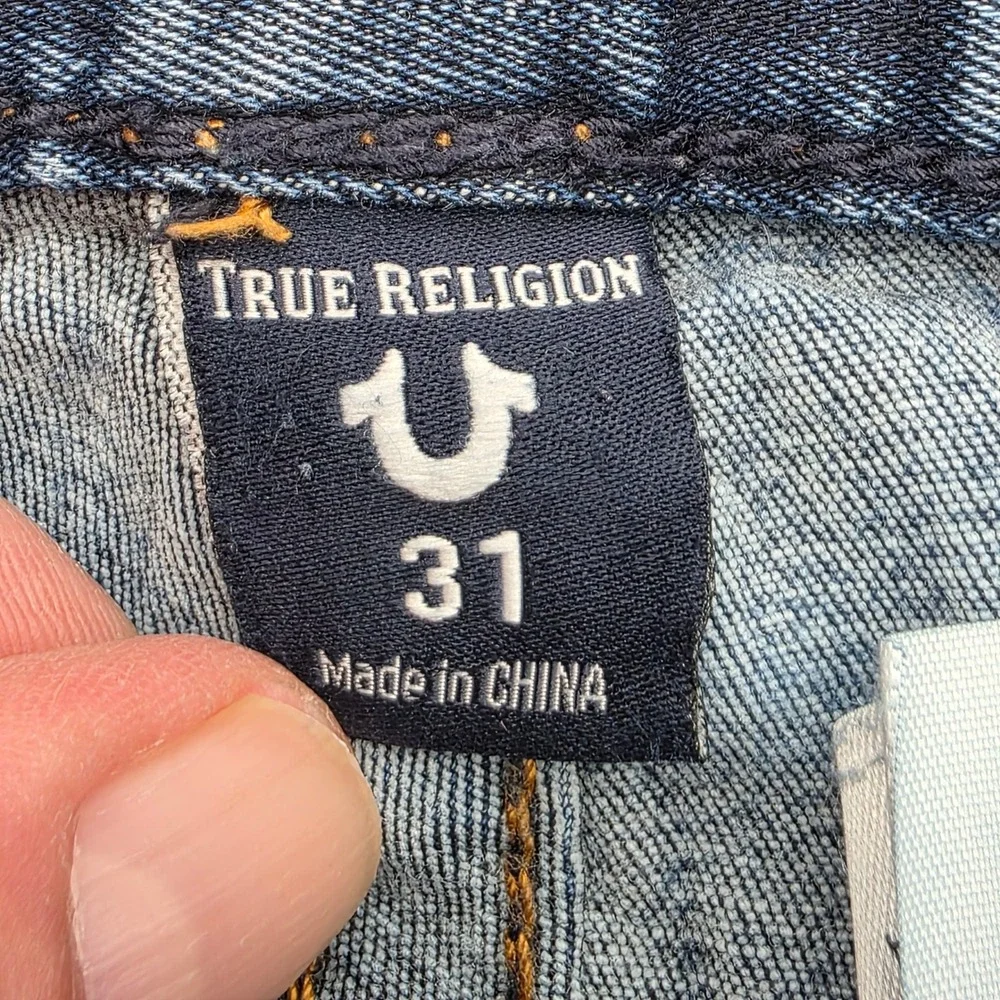 True Religion Geno Relaxed Slim‎ Jeans Mens 31x32 Blue Distressed Flap Pocket